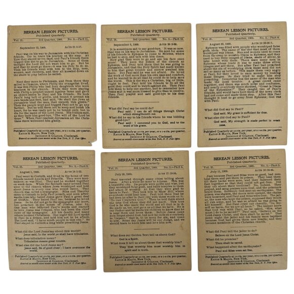 13 Antique 1909 Berean Lesson Picture Cards Christian Bible - Picture 3 of 5